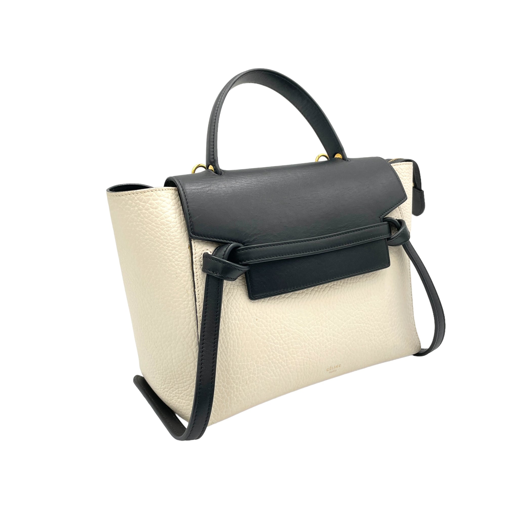 Belt Top Handle Bag Mini White in Calfskin, Gold hardware