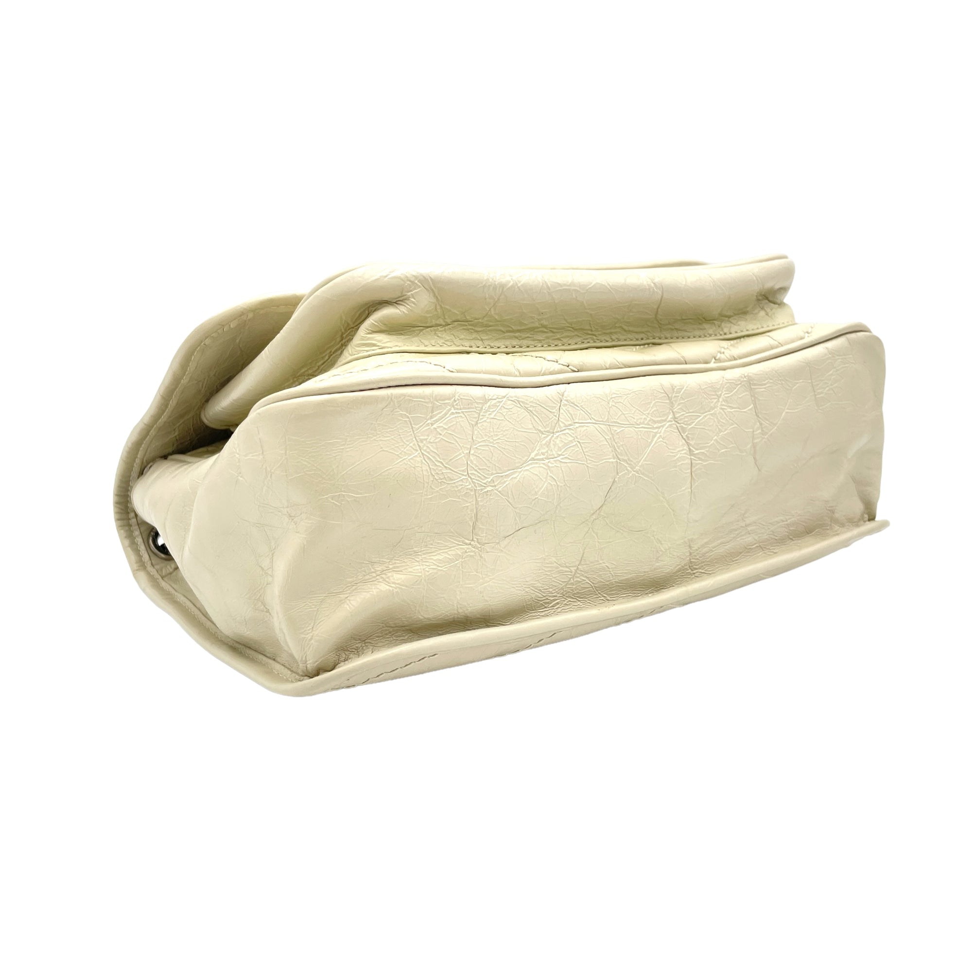 Niki Medium Cream Shoulder Bag in Distressed Leather, Ruthenium hardware