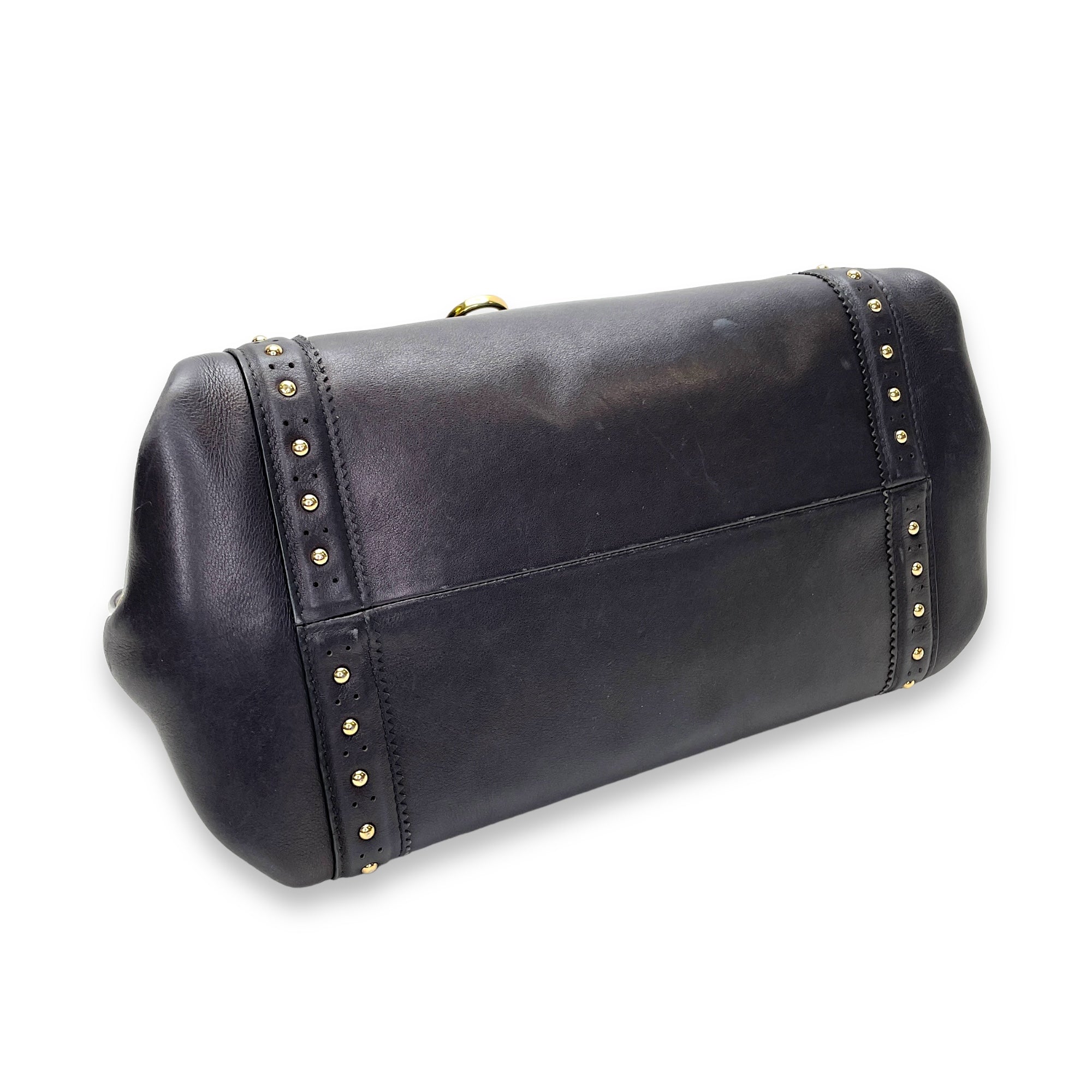 Gancini Top Handle Bag Black in Calfskin, Gold hardware