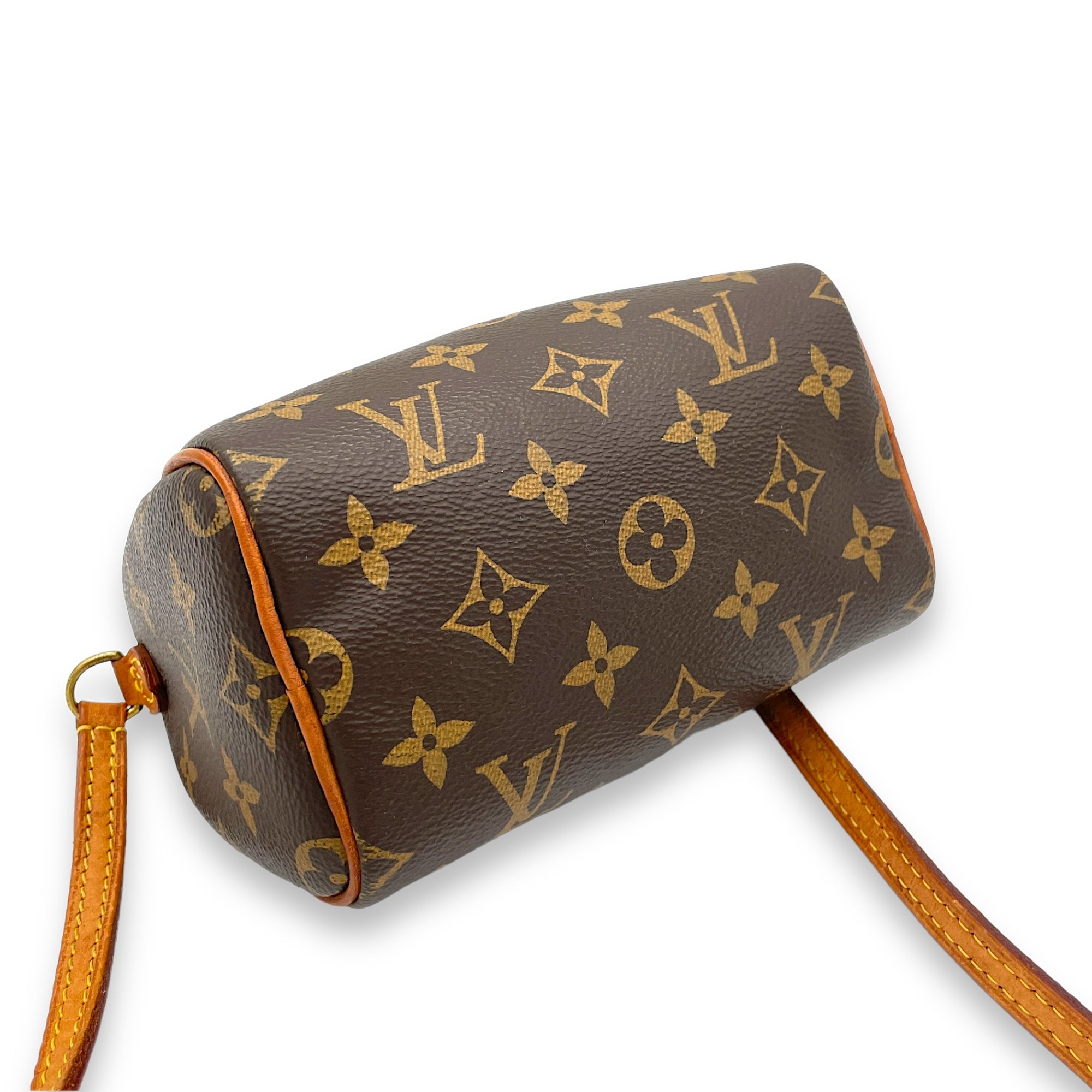 Speedy Bandouliere Top Handle Bag Nano Brown in Monogram Coated Canvas, Gold hardware