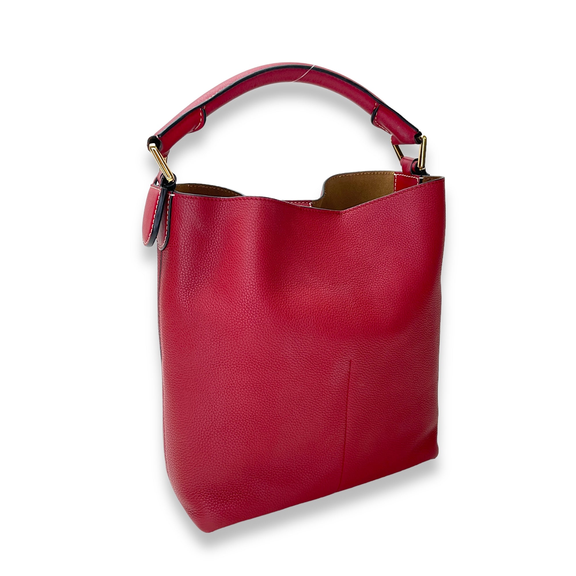 T Bucket Bag Red in Calfskin, Gold hardware