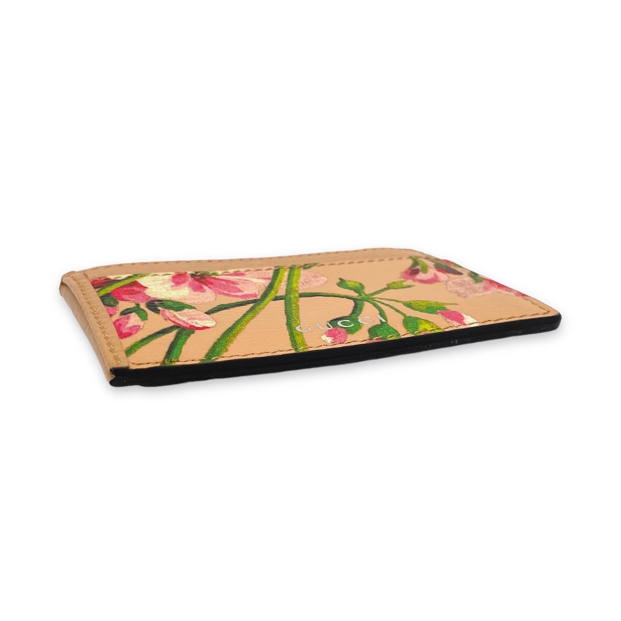 Blooms Pink Card Holder in Calfskin