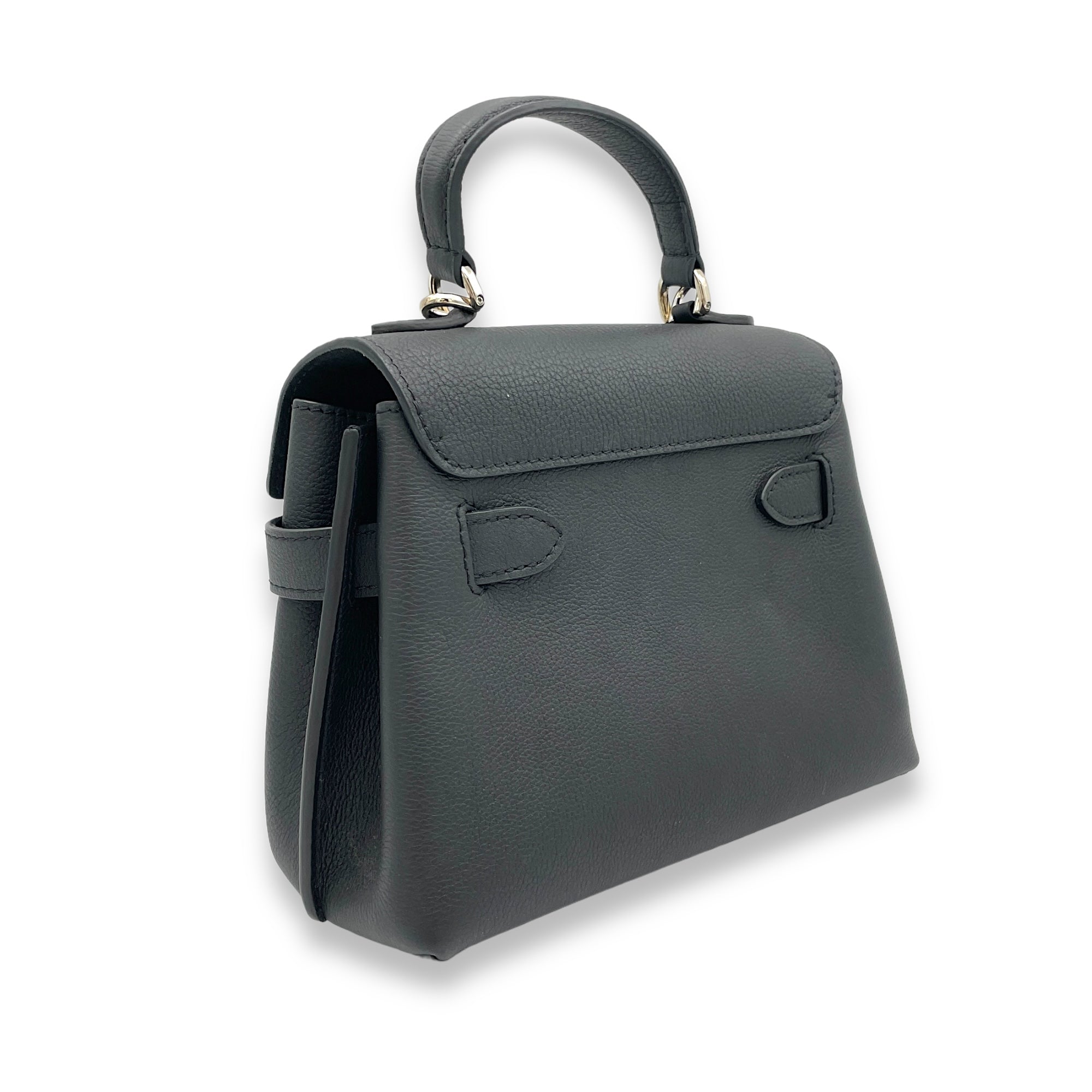 LockMe BB Black Top Handle Bag in Calfskin, Silver hardware