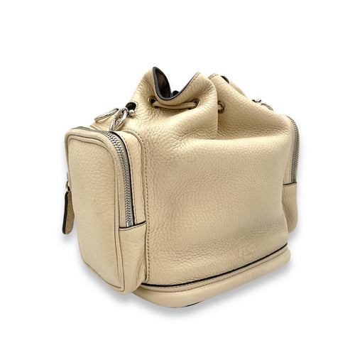 Mon Tresor Beige Bucket Bag in Calfskin, Silver hardware