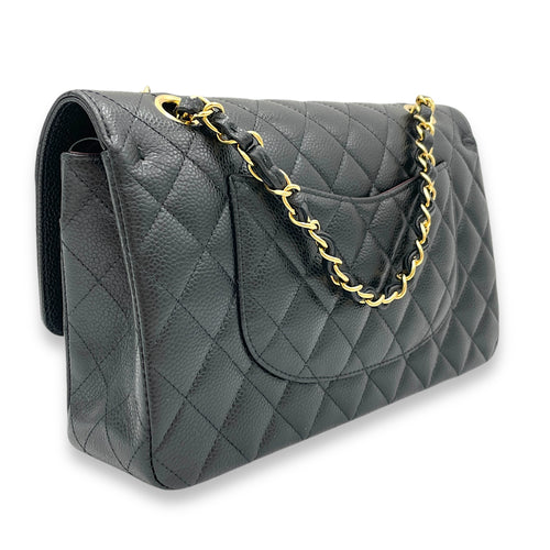 Classic Shoulder Bag Medium Black in Caviar Leather, Gold hardware