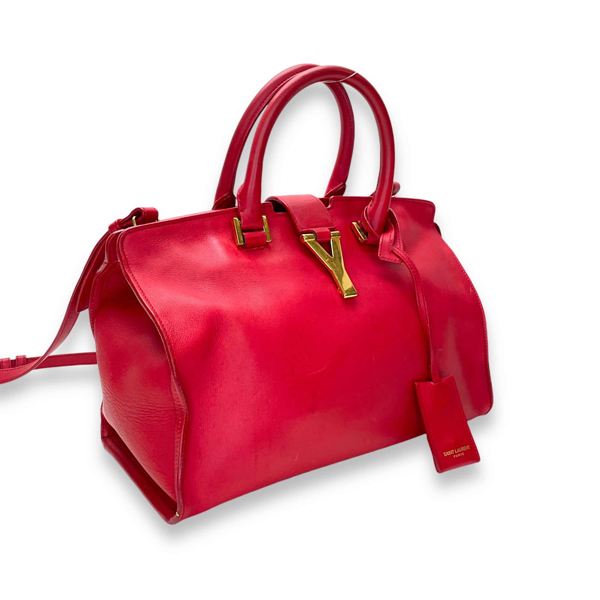 Classic Y Cabas Red Top Handle Bag in Calfskin, Gold hardware