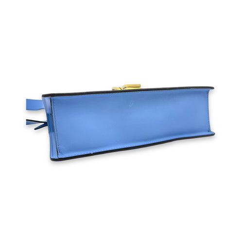 Sylvie Small Blue Shoulder Bag in Calfskin, Gold hardware