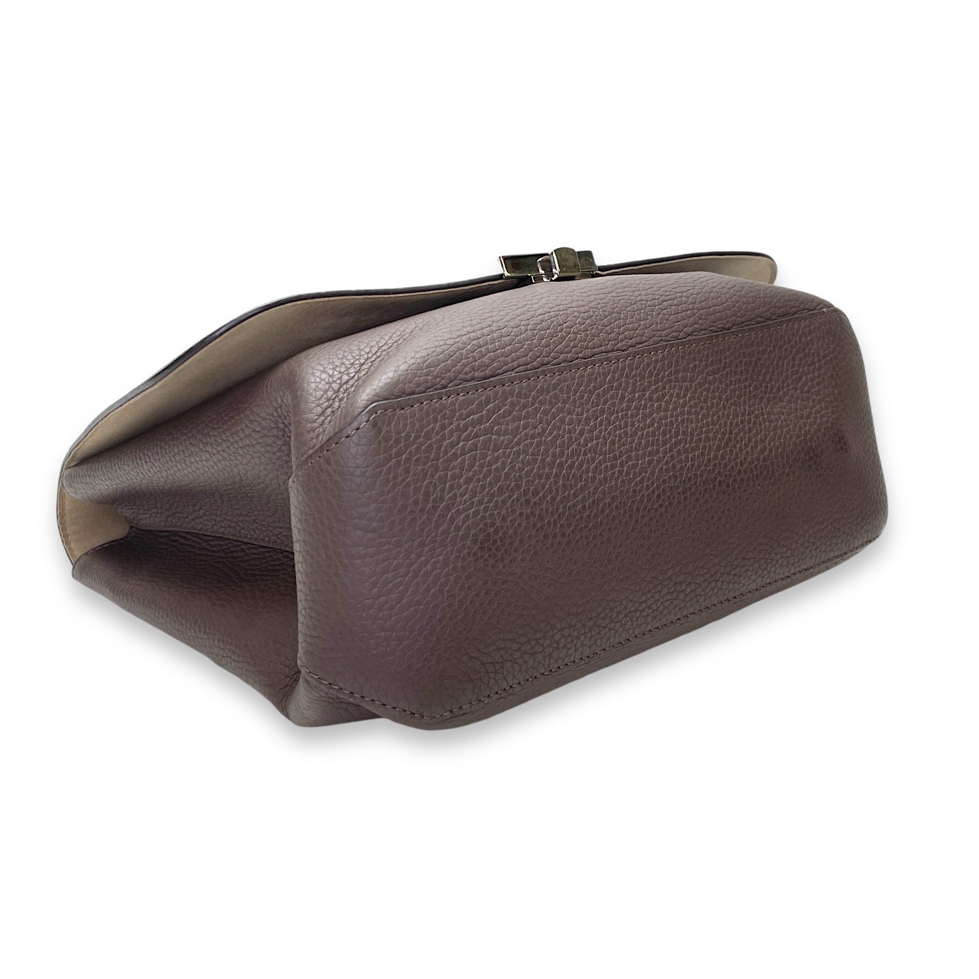 Volta Top Handle Bag Brown in Taurillon Leather, Silver hardware