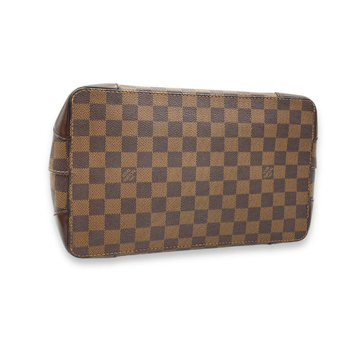 Hampstead PM Damier Ebene Top Handle Bag in Coated Canvas, Gold hardware