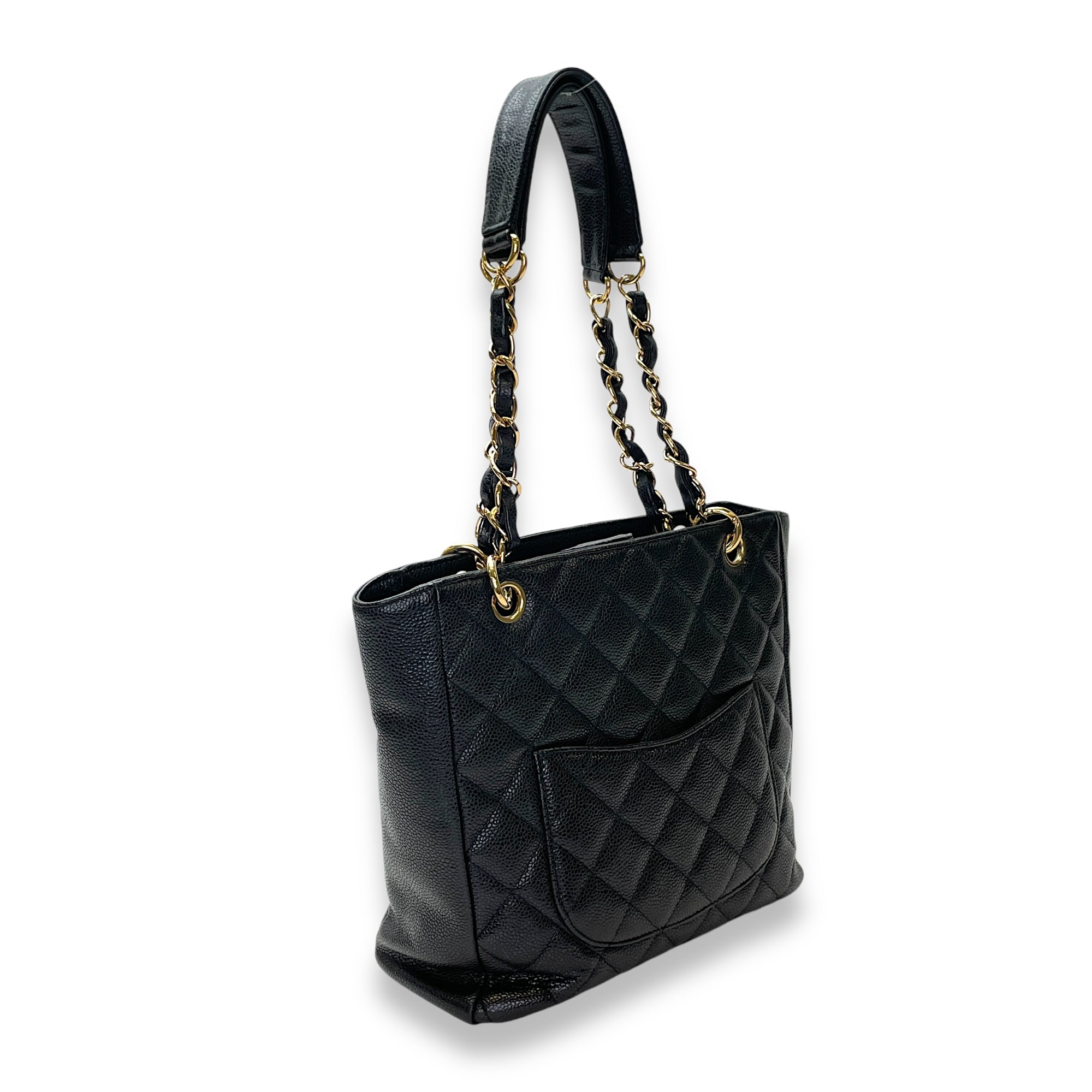 PST Tote Bag Black in Caviar Leather, Gold hardware