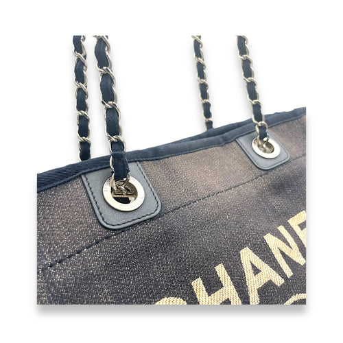 Deauville Blue Top Handle Bag in Denim, Silver hardware