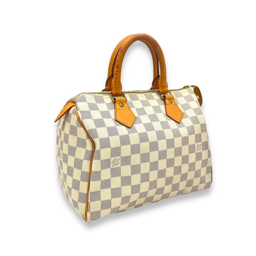 Speedy 25 Damier Azur Top Handle Bag in Coated Canvas, Gold hardware