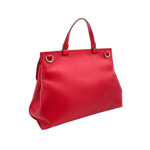 Bamboo Top Handle Bag Red in Calfskin, Silver hardware