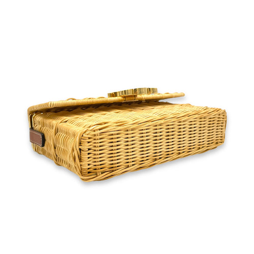 shoulder box Shoulder Bag Beige in Rattan, Gold hardware