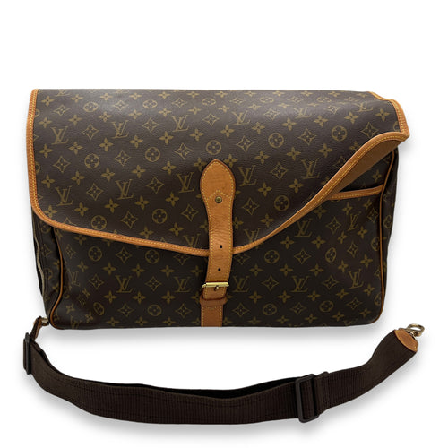 Sac Chasse Hunting Brown Top Handle Bag in Monogram Coated Canvas, Gold hardware