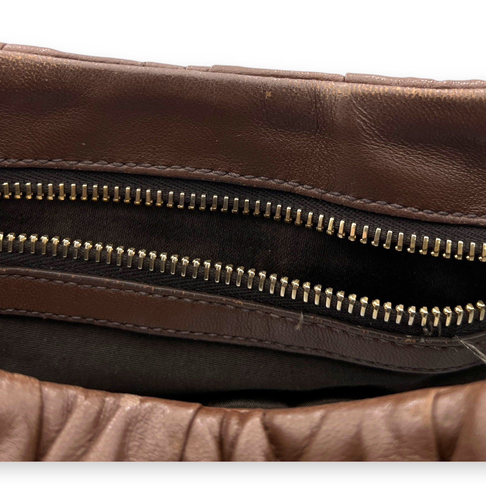 Matelassé Brown Top Handle Bag in Calfskin, Gold hardware