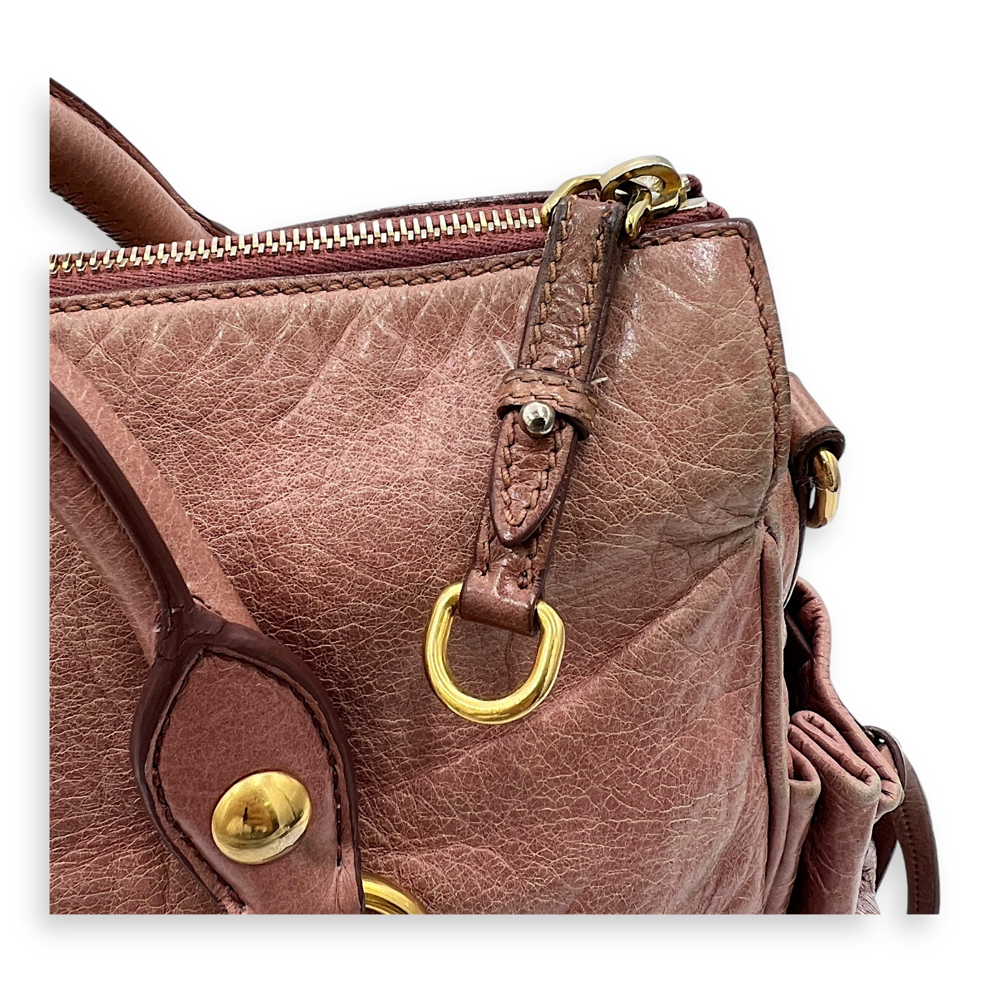 Logo Top Handle Bag Pink in Calfskin, Gold hardware