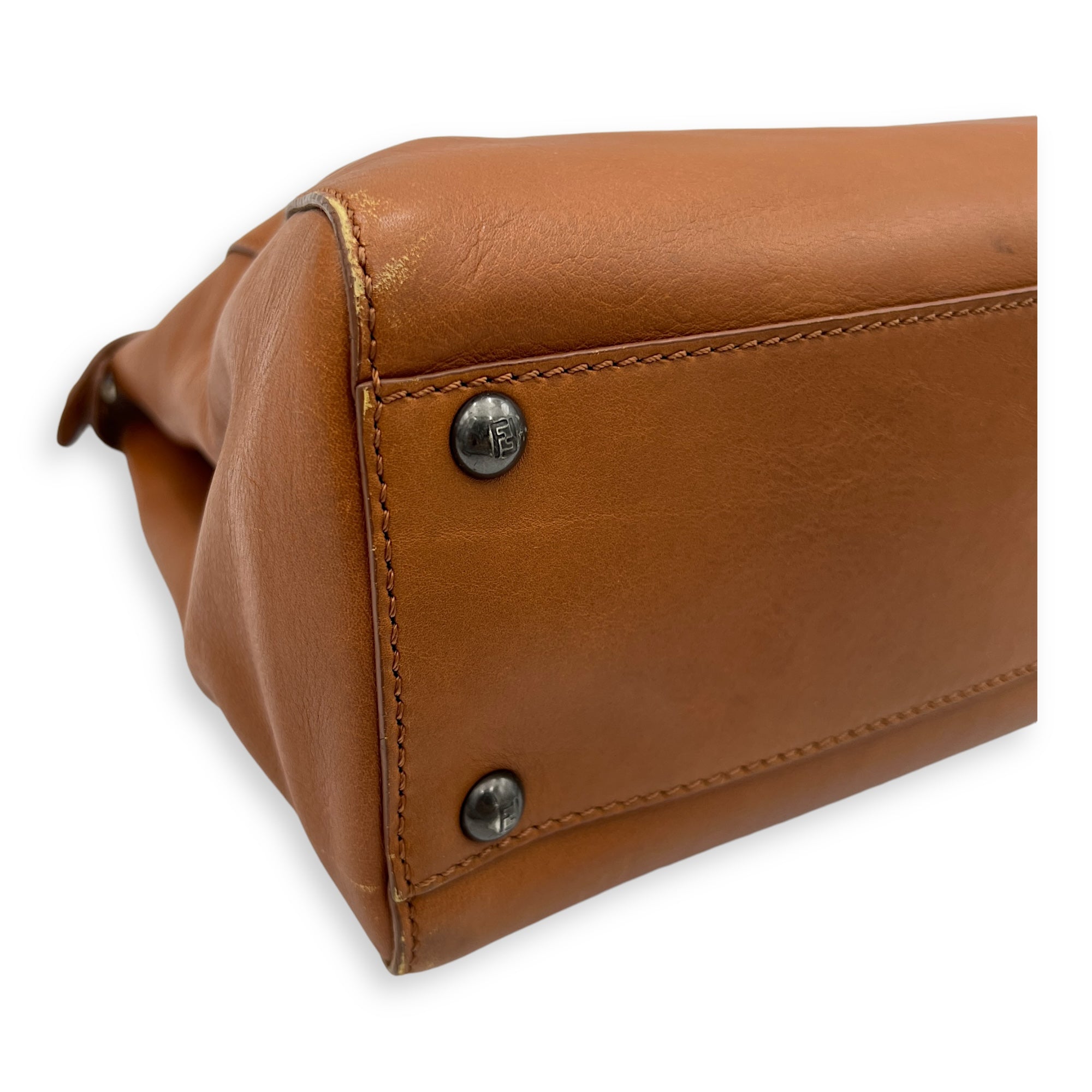 Peekaboo Top handle Bag Medium Brown in Calfskin , Silver Hardware