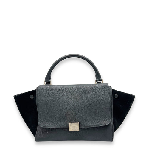 Trapeze Small Black Shoulder Bag in Calfskin, Silver hardware