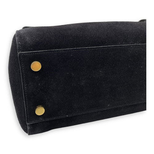 Moujik Top Handle Bag Black in Suede Leather, Gold hardware