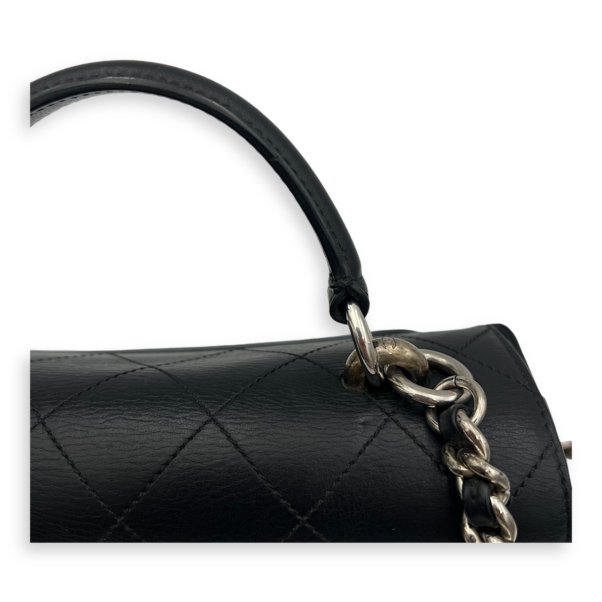 CC Shoulder Bag Black in Calfskin, Silver hardware