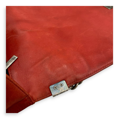 Boy Shoulder Bag Red in Lambskin, Ruthenium hardware