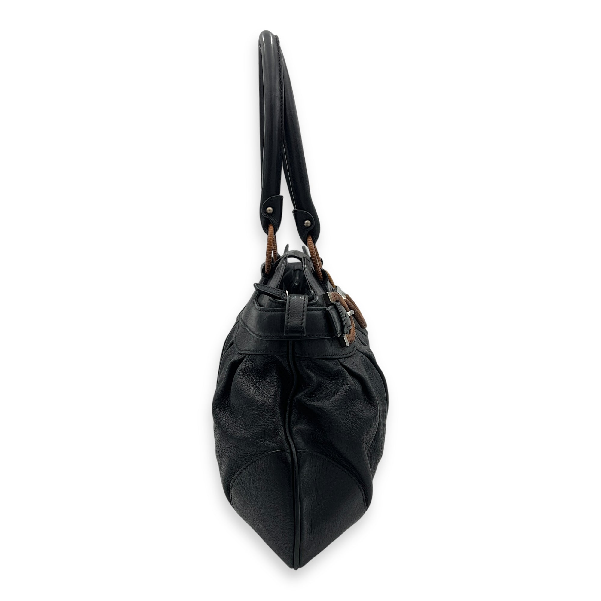 Gancini Top Handle Bag Black in Calfskin, Silver hardware