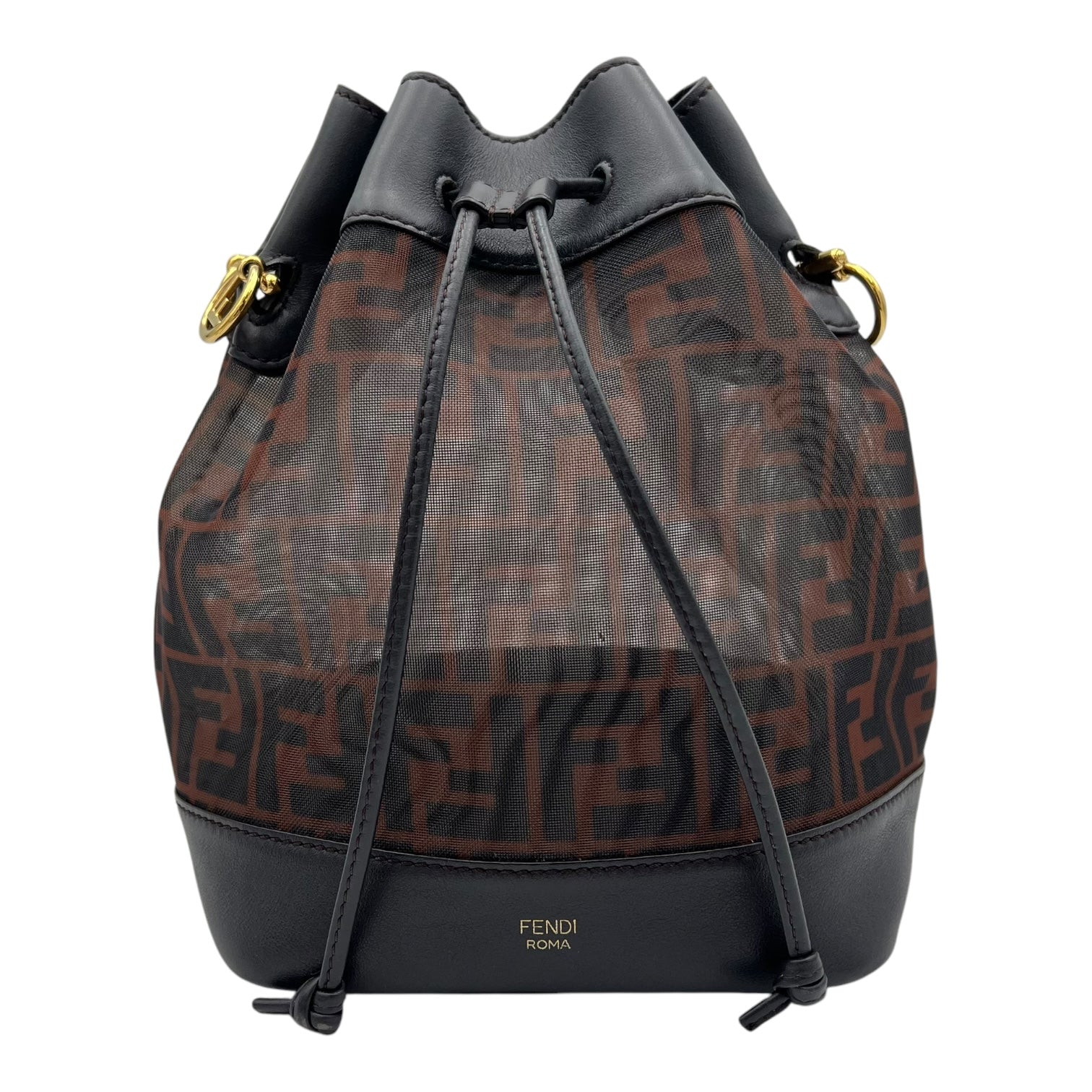 Mon Tresor Brown Bucket Bag in Zucca Mesh and Leather, Gold hardware