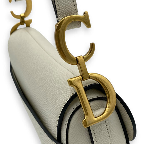 Saddle Mini White Shoulder Bag in Calfskin, Gold hardware