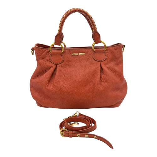 Logo Top Handle Bag Orange in Calfskin, Gold hardware