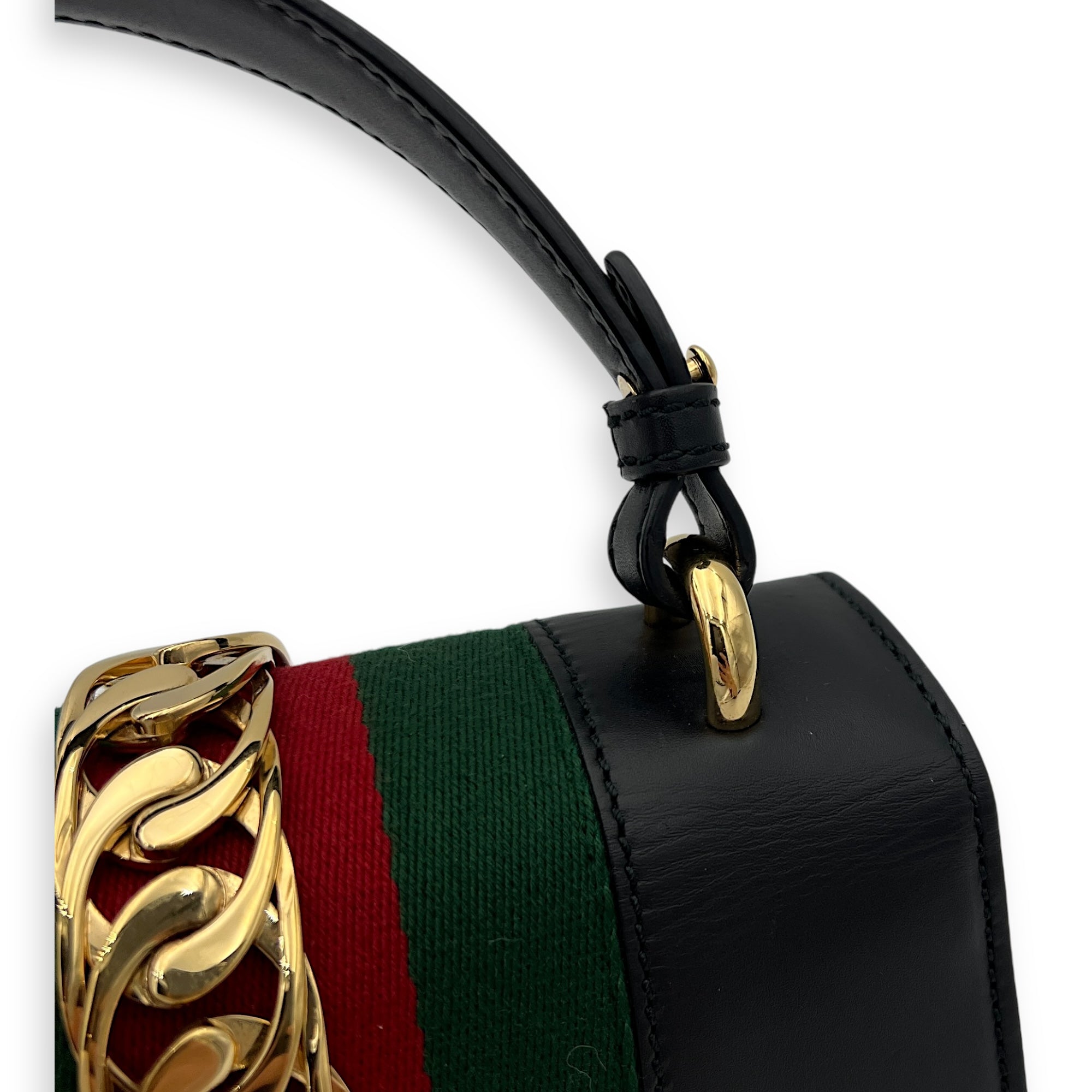 Sylvie Mini Black Top Handle Bag in Calfskin, Gold hardware