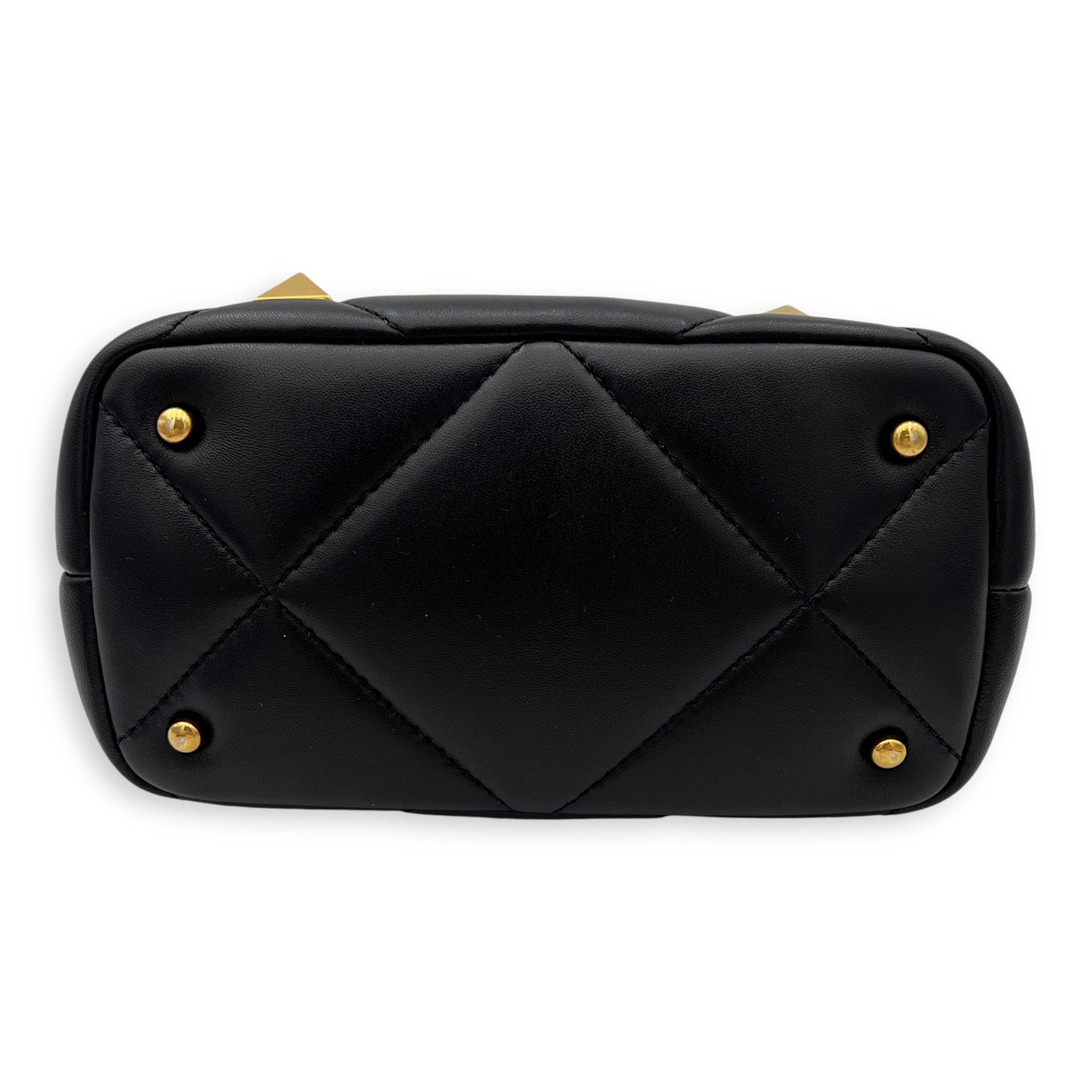 Roman Studs Top Handle Bag Small Black in Calfskin, Gold hardware