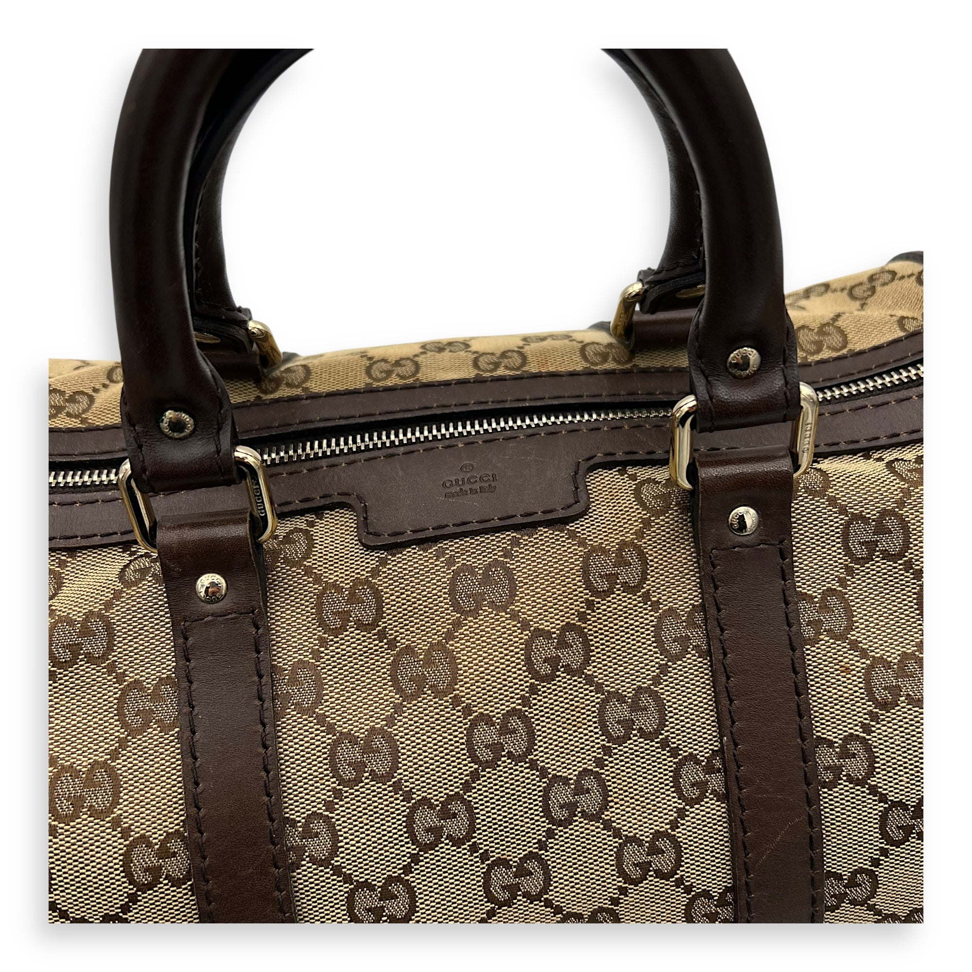 Boston Top Handle Bag Brown in Canvas, Gold hardware