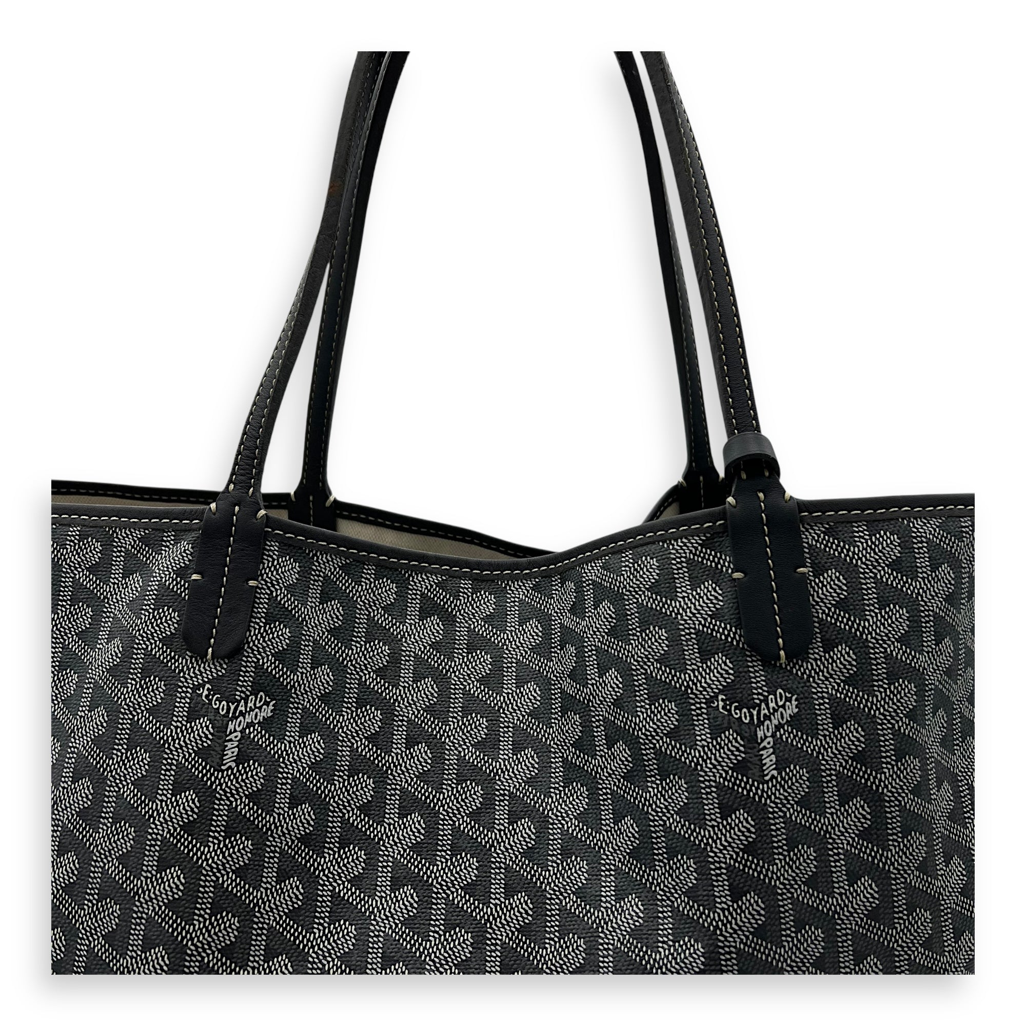 Saint Louis GM Grey Tote Bag in Coated Canvas, Silver hardware