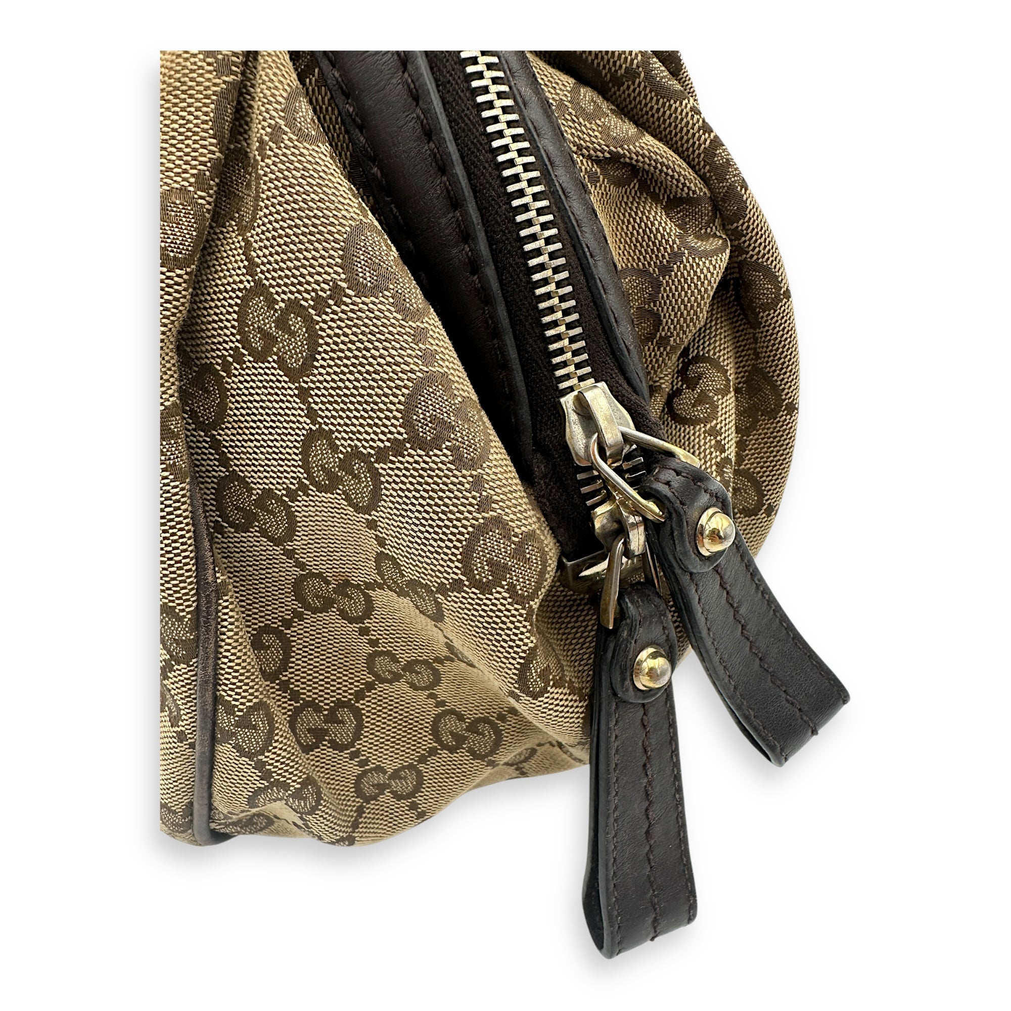 Gucci Sukey Top Handle Bag Brown in Canvas, Gold hardware_14