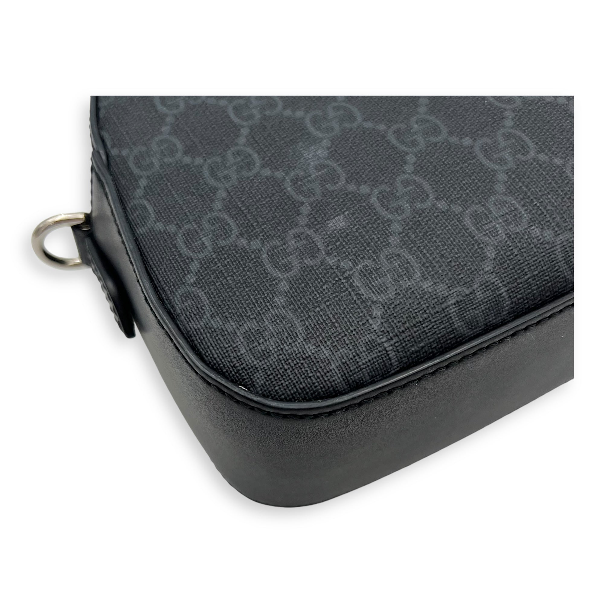 Gucci GG Crossbody Bag Black in Coated Canvas, Silver hardware_7