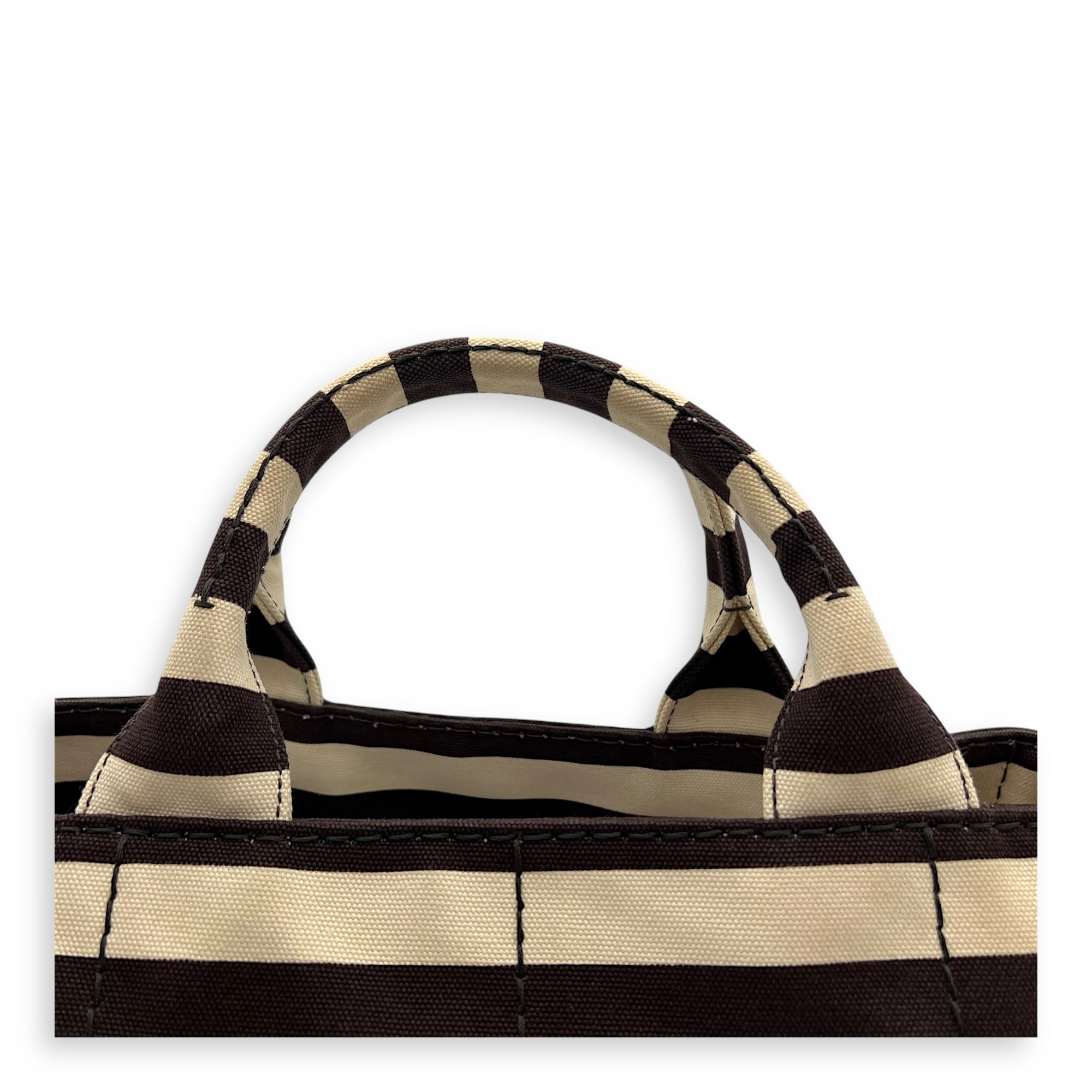 Prada Canapa Top Handle Bag Brown in Canvas, Gold hardware_9