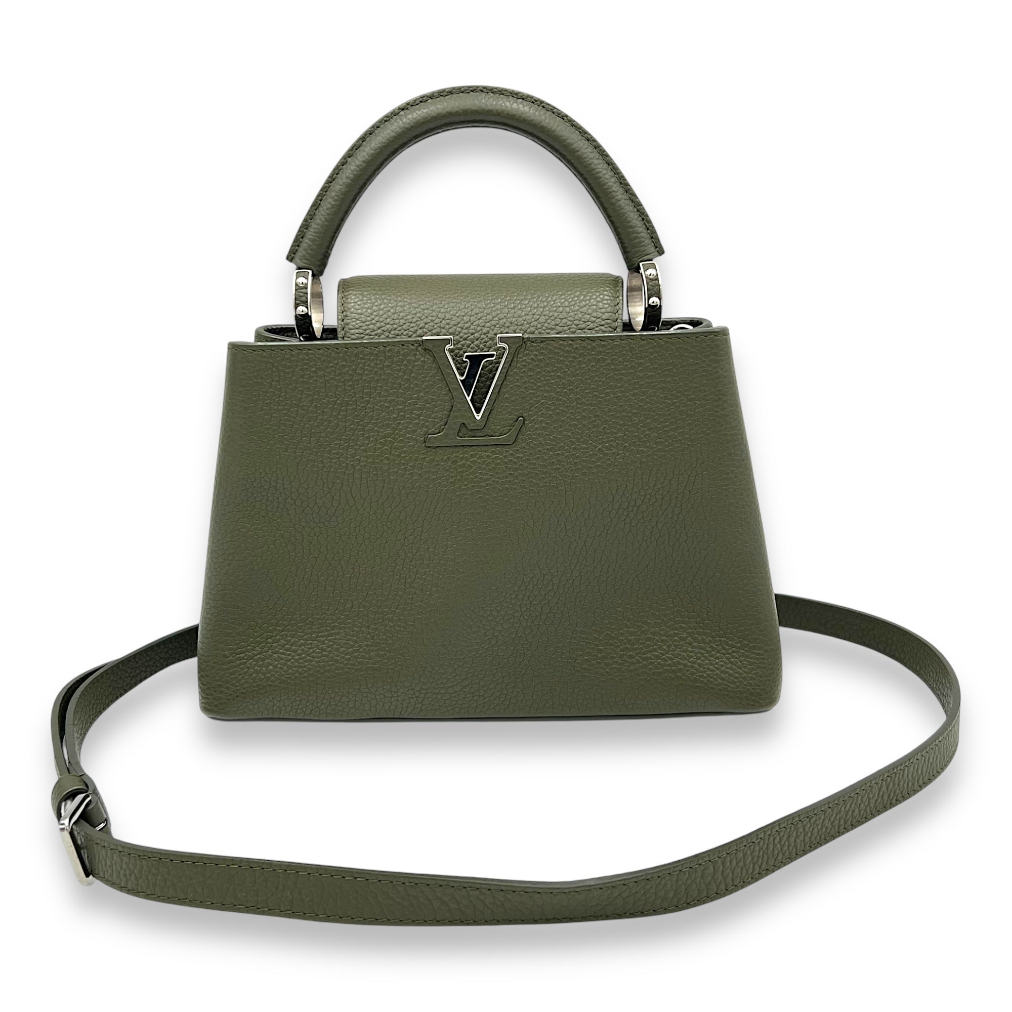 Louis Vuitton Capucines Top Handle Bag BB Green in Taurillon Leather, Silver hardware_7