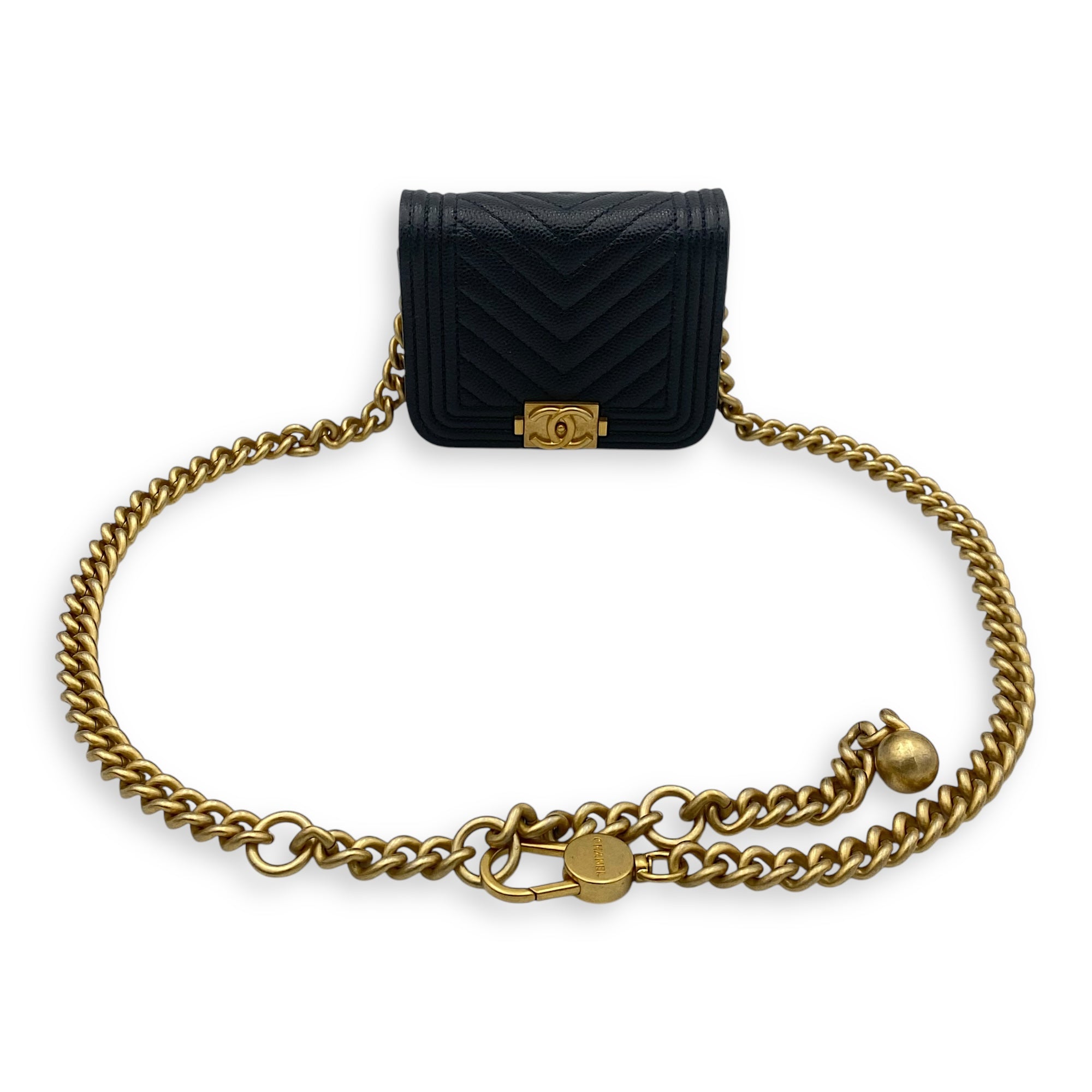 Chanel Boy Belt Bag Black in Caviar Leather, Gold hardware_9