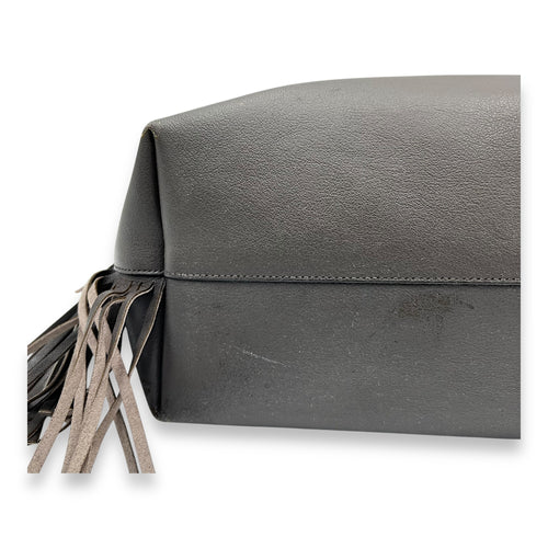 Saint Laurent East West Shopping Fringe Tote Bag Grey in Calfskin, Silver hardware_8