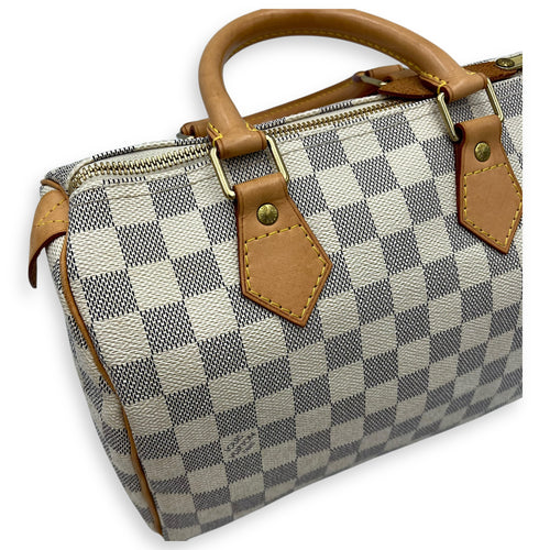 Louis Vuitton Speedy 25 Damier Azur Top Handle Bag in Coated Canvas, Gold hardware_14