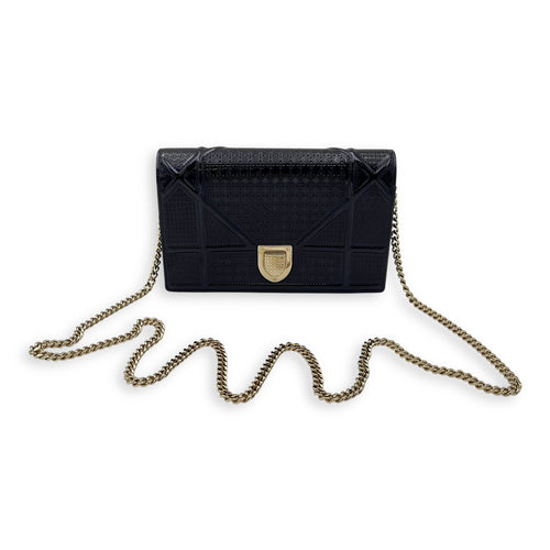 Christian Dior Diorama Wallet On Chain Blue in Patent Leather, Light Gold hardware_16