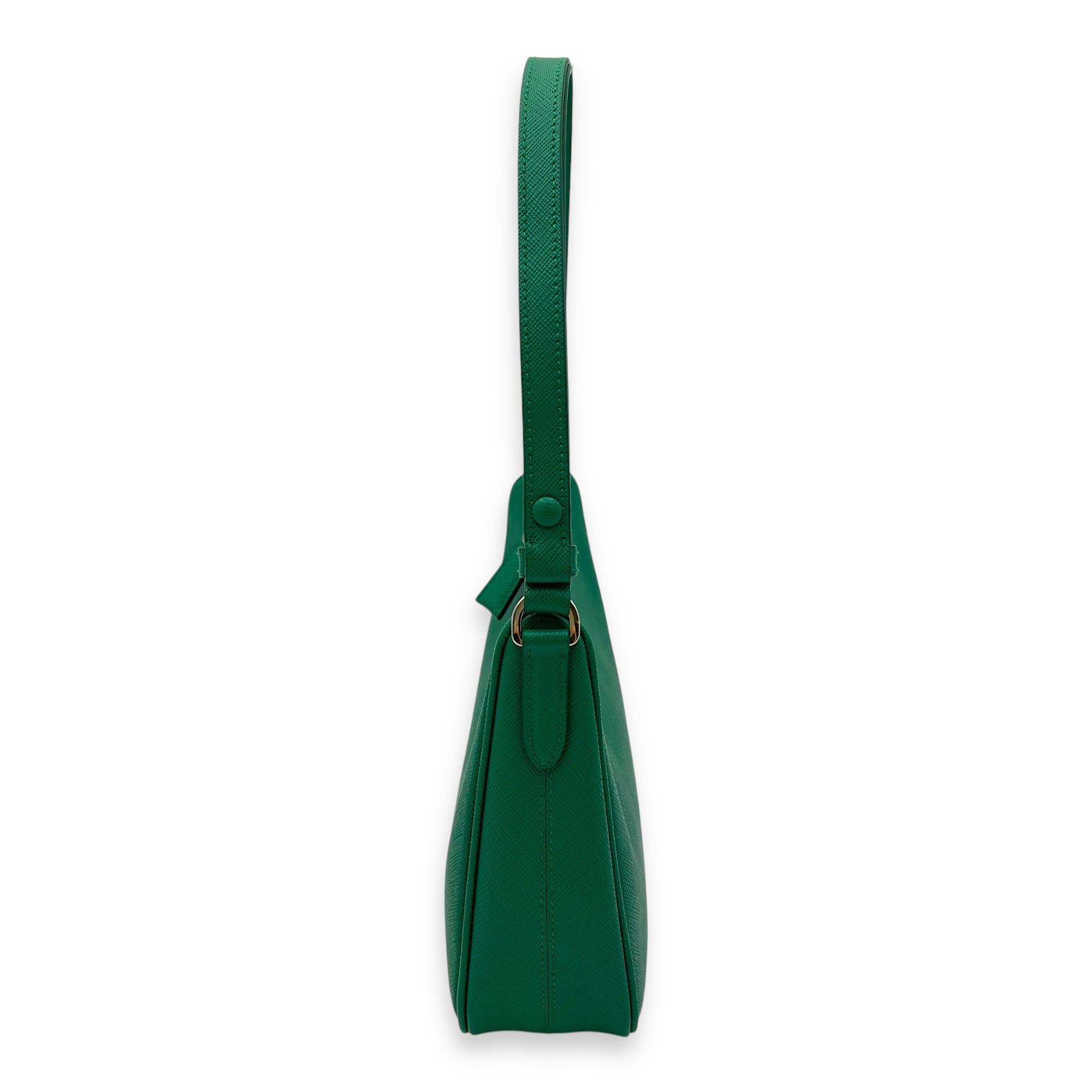 Prada Re-Edition Shoulder Bag Green in Saffiano Leather, Gold hardware_4