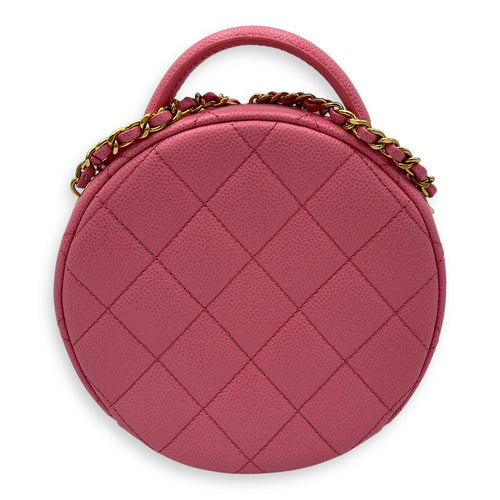 Chanel Round Crossbody Bag Pink in Caviar Leather, Gold hardware_2