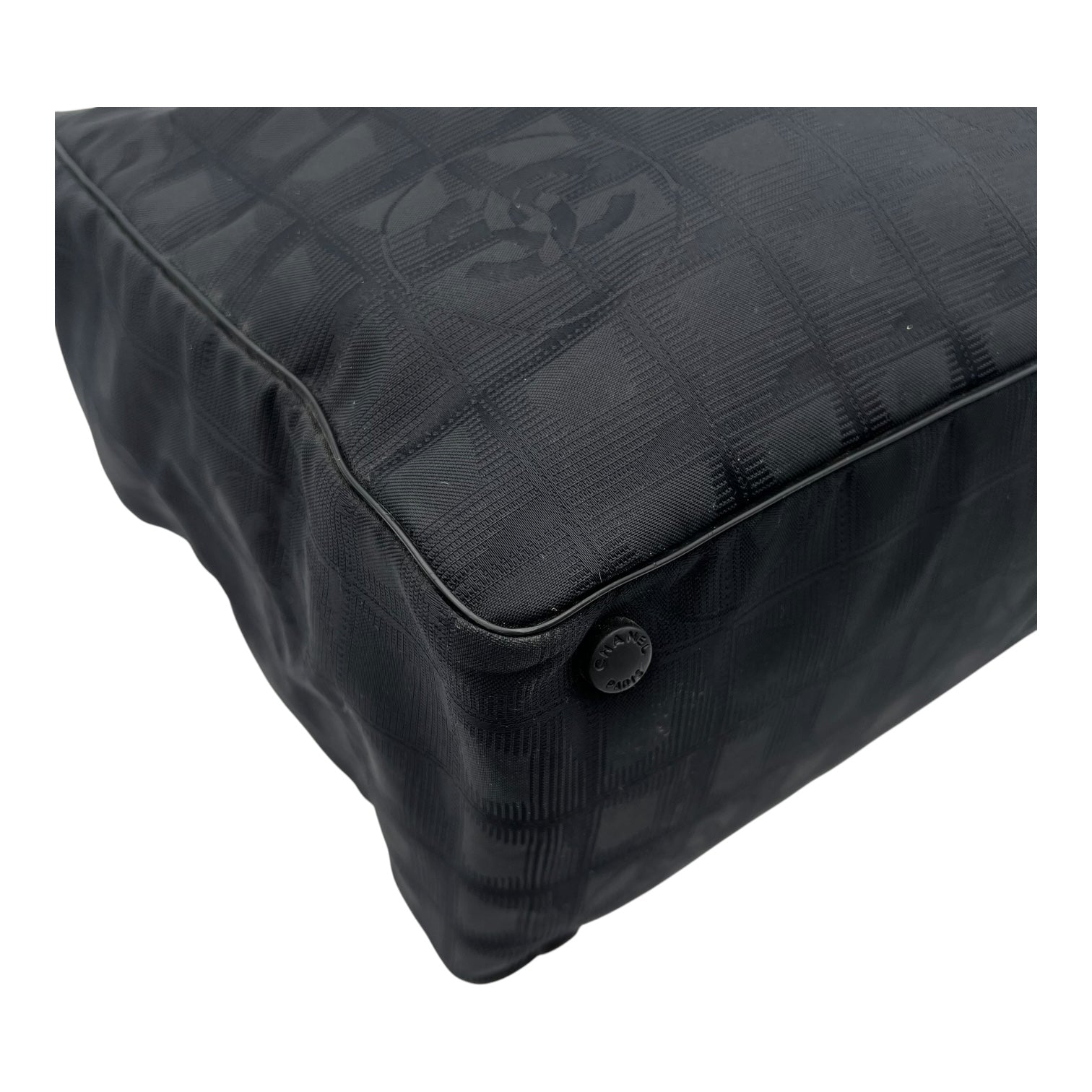 Chanel Travel Line Tote Bag Black in Canvas, Silver hardware_9
