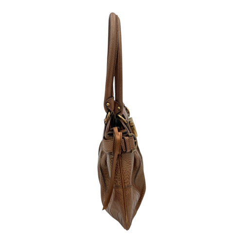 Salvatore Ferragamo Gancini Shoulder Bag Brown in Python Embossed Calfskin, Gold hardware_3