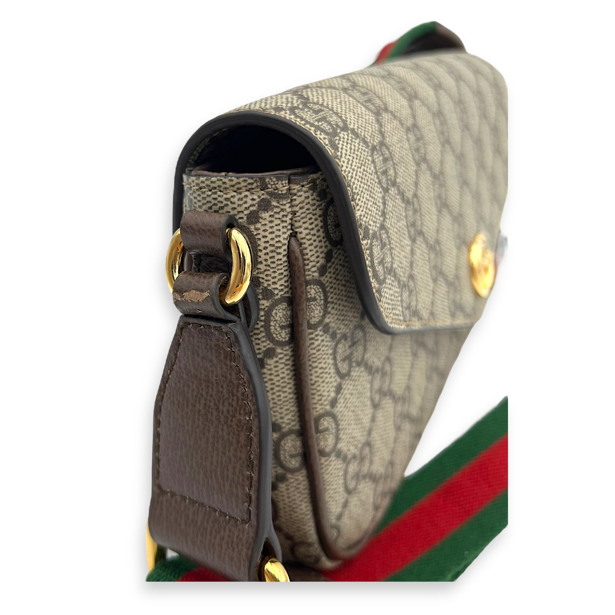 Gucci Ophidia Shoulder Bag Brown in Monogram Coated Canvas, Gold hardware_8