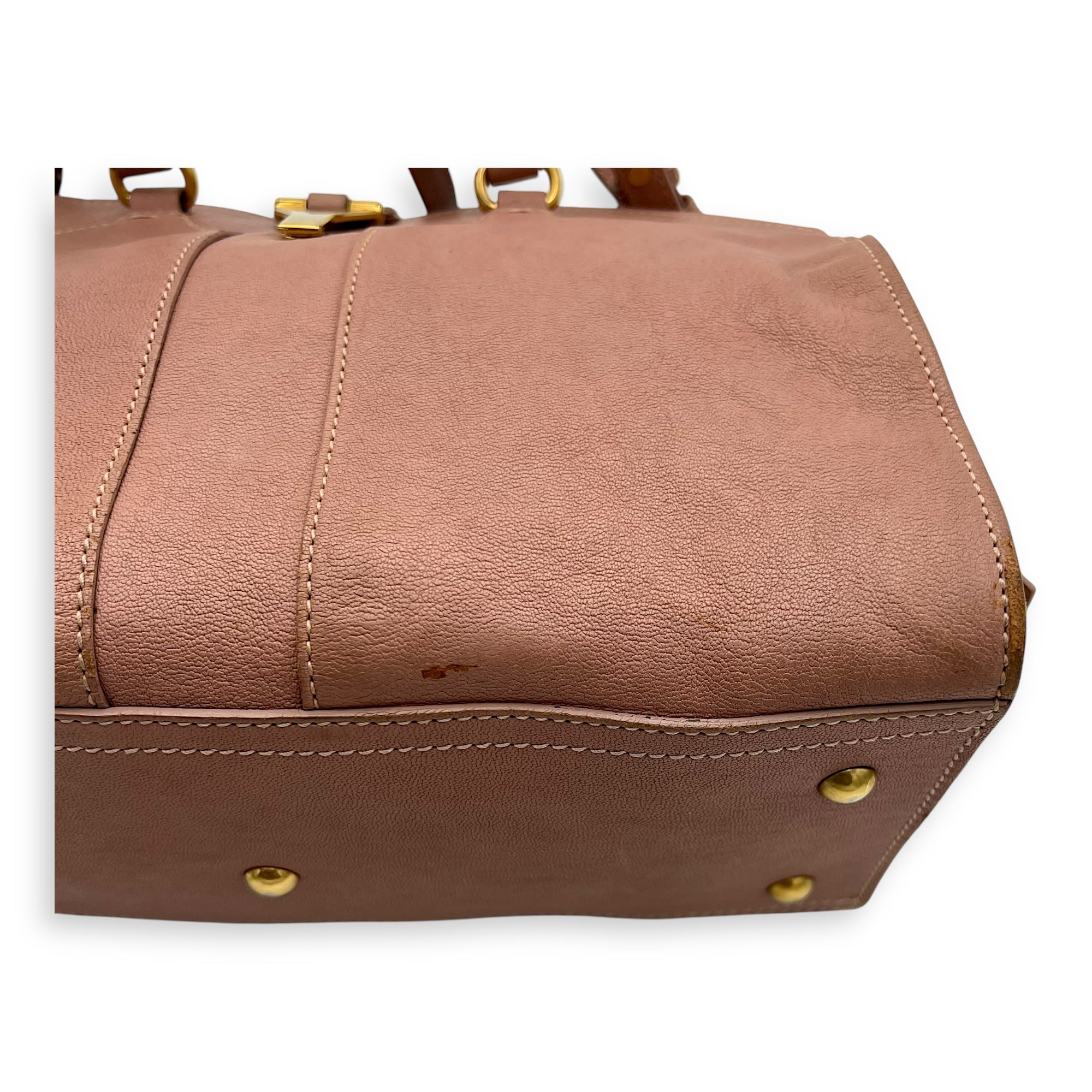 Saint Laurent Cabas Top Handle Bag Pink in Calfskin, Gold hardware_13