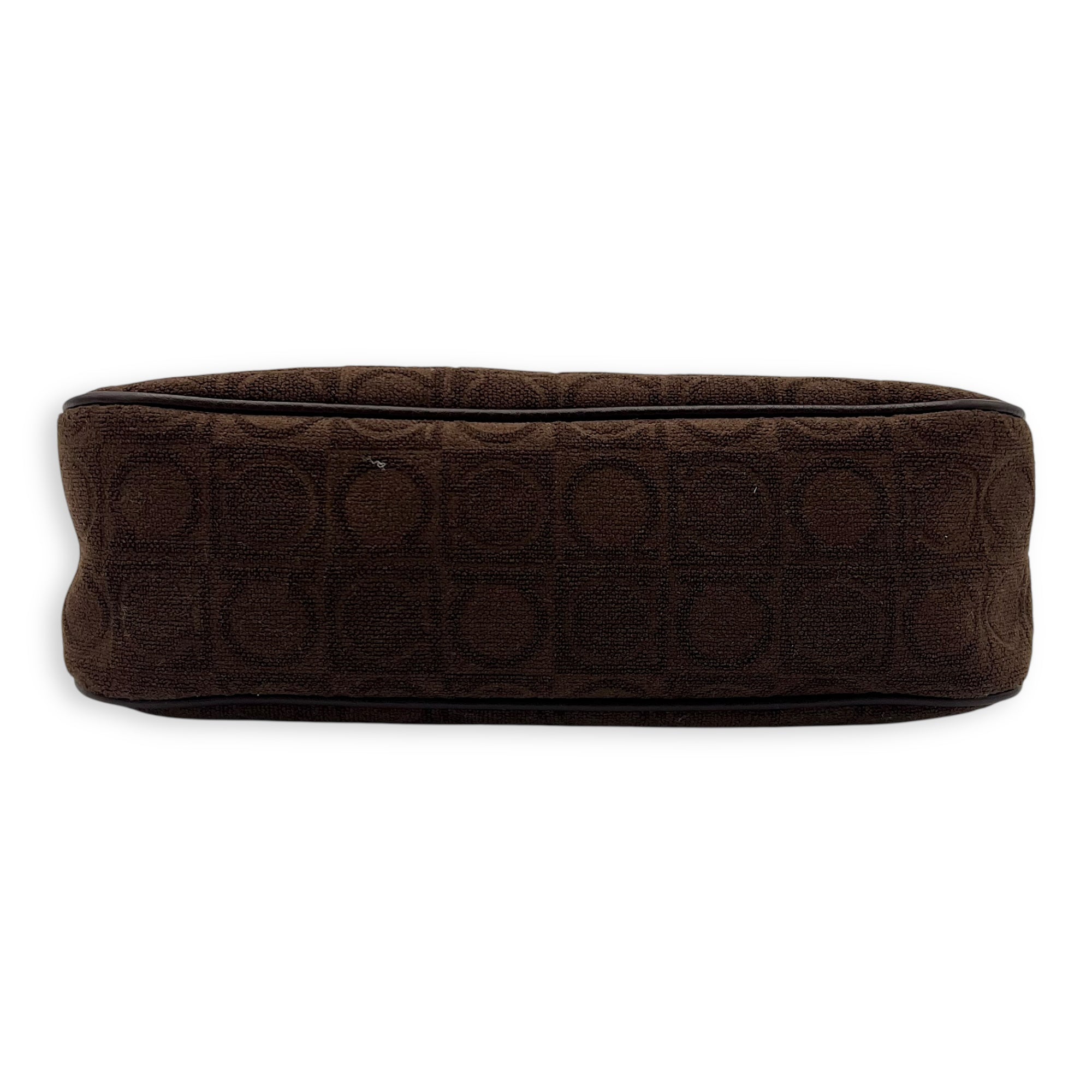 Salvatore Ferragamo Gancini Brown Shoulder Bag in Fabric, Silver hardware_5