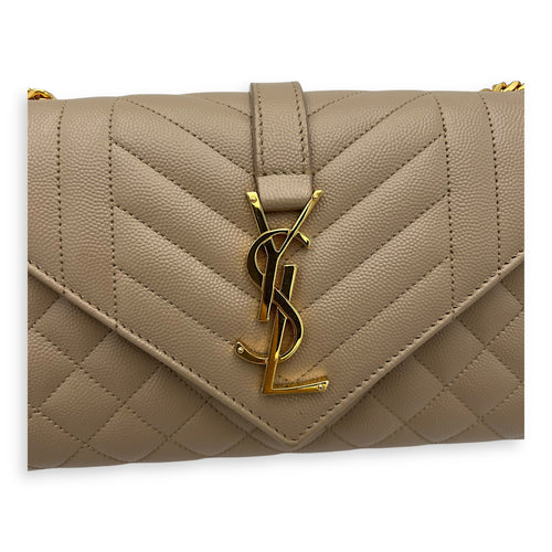 Saint Laurent Envelope Crossbody Bag Small Beige in Calfskin, Gold hardware_8